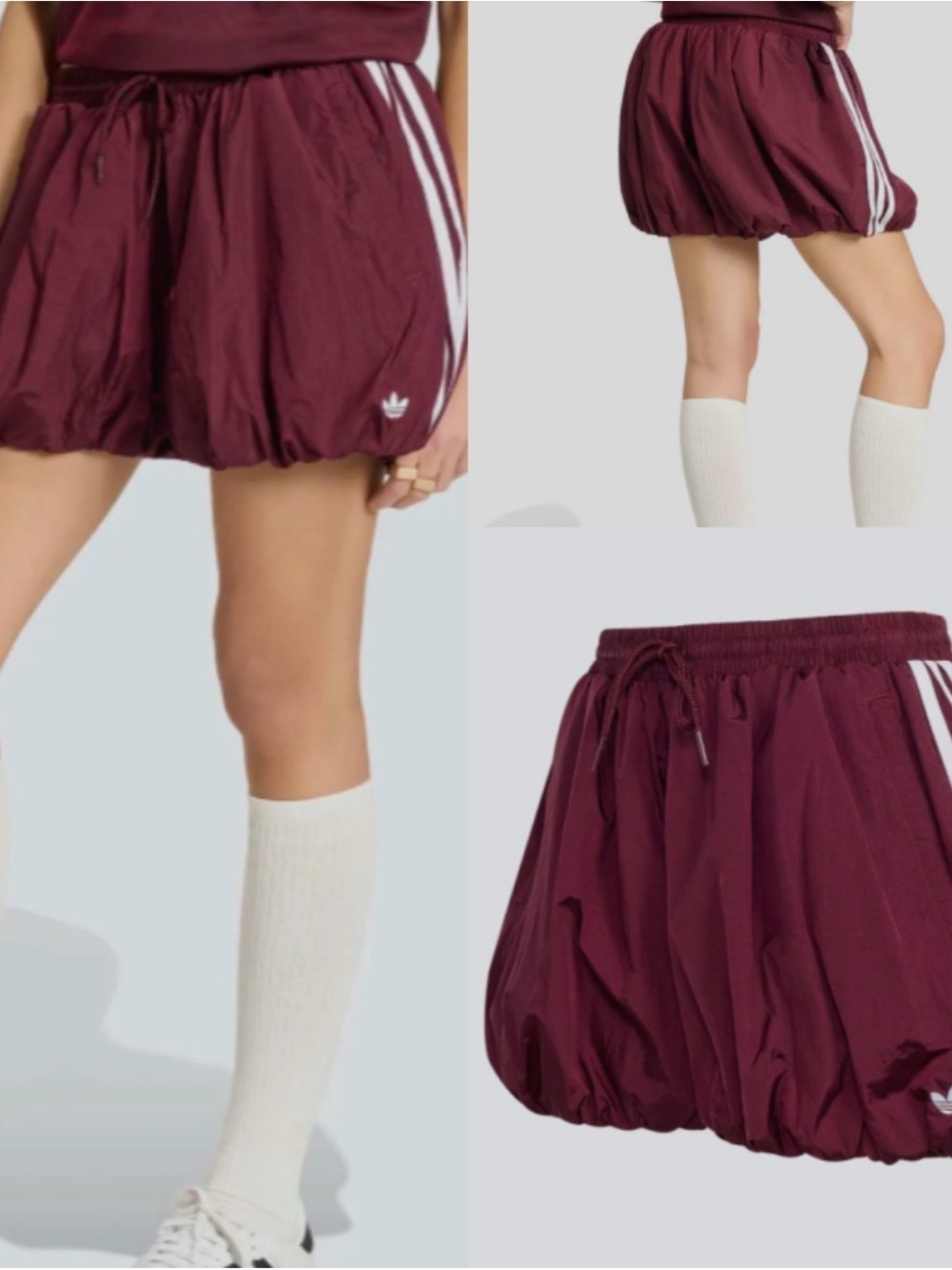 adidas Maroon Bubble Shorts with White Trim